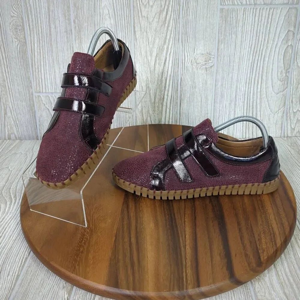 La Plume Womens Size EU 41 US 8.5 Sylvia Leather Sneakers Shoes Burgundy Sparkle